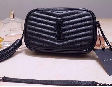 2020 Saint Laurent Lou Mini Camera Bag In Matelasse Grained Leather Black