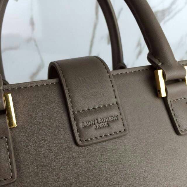 2015 New Saint Laurent Bag Cheap Sale-Small Cabas Monogram Saint Laurent in Grey Leather - Click Image to Close