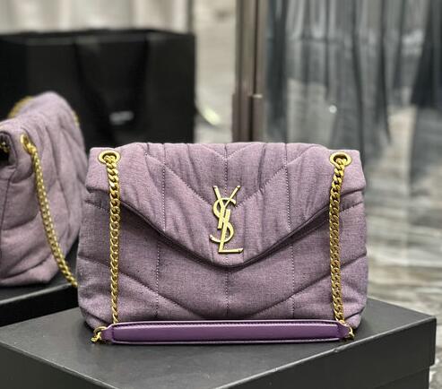 2022 Saint Laurent Puffer Toy Bag in bleached lilac denim and smooth leather