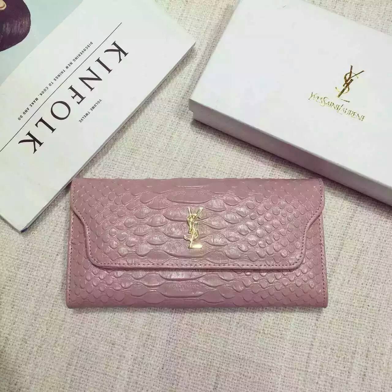 Limited Edition!2016 New Saint Laurent Small Leather Goods Cheap Sale-Saint Laurent Clutch in Pink Python Embossed Leather - Click Image to Close