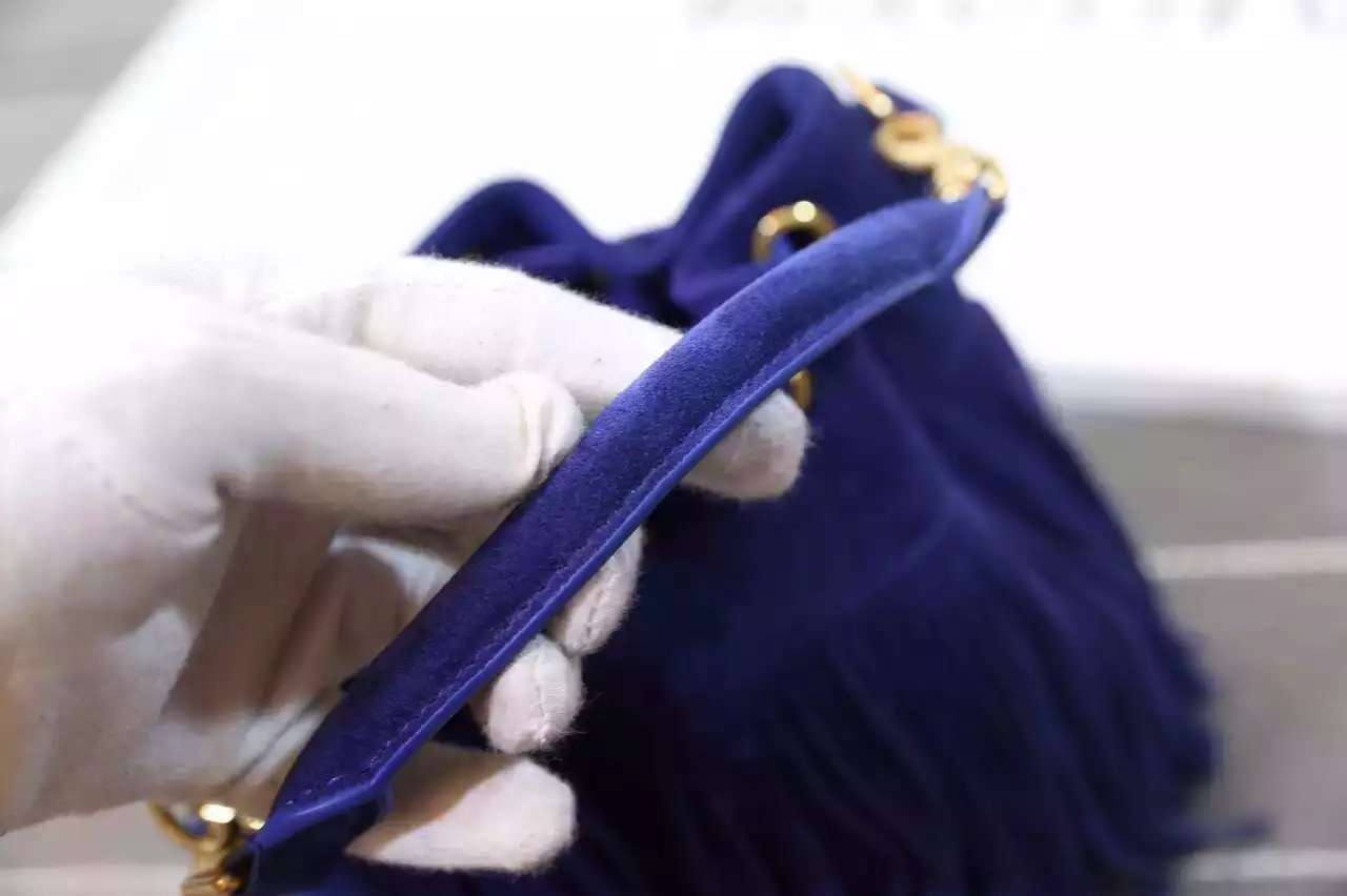 2016 New Saint Laurent Bag Cheap Sale-Saint Laurent Emmanuelle Fringed Bucket Bag in Royal Blue Suede and Leather - Click Image to Close