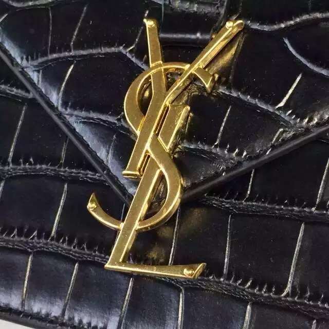 Limited Edition!2016 New Saint Laurent Bag Cheap Sale- Saint Laurent Small Monogram Satchel in Black Crocodile Embossed Calfskin Leather - Click Image to Close