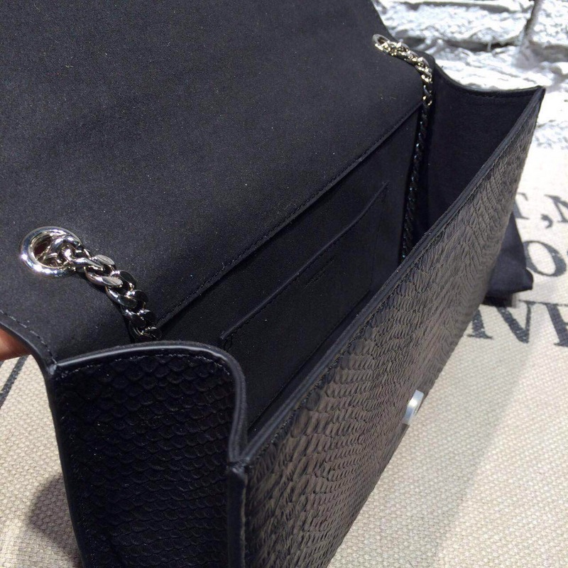 2015 New Saint Laurent Bag Cheap Sale-Classic Saint Laurent Tassel Satchel in Superior Black Python Embossed Calf Leather - Click Image to Close