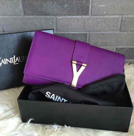 2015 New Saint Laurent Bag on Hot Sale-Saint Laurent Classic Y Clutch in Purple Leather - Click Image to Close