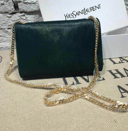 2015 New Saint Laurent Bag Cheap Sale- YSL Horsehair Metallic Tassel Chain Bag in Green