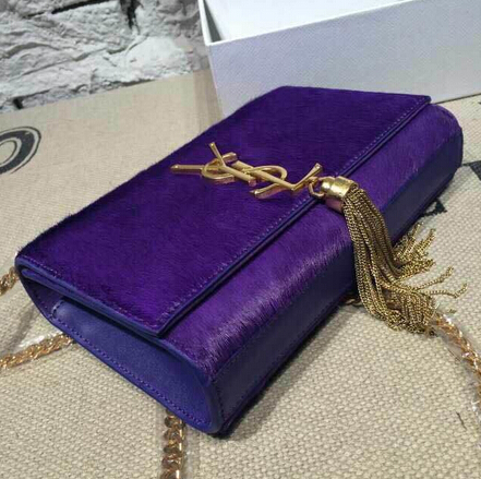 2015 New Saint Laurent Bag Cheap Sale- YSL Horsehair Metallic Tassel Chain Bag in Purple - Click Image to Close