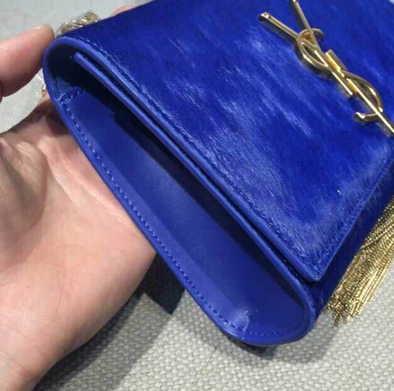 2015 New Saint Laurent Bag Cheap Sale- YSL Horsehair Metallic Tassel Chain Bag in Royal Blue - Click Image to Close