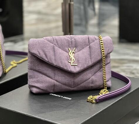 2022 Saint Laurent Puffer Toy Bag in bleached lilac denim and smooth leather