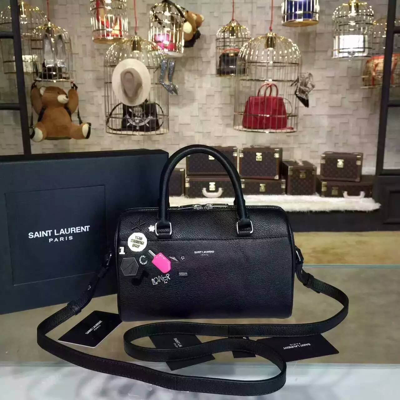 Limited Edition!2015 New Saint Laurent Bag Cheap Sale-Saint Laurent Monogram Cabas Bag in Black Grained Calfskin Leather