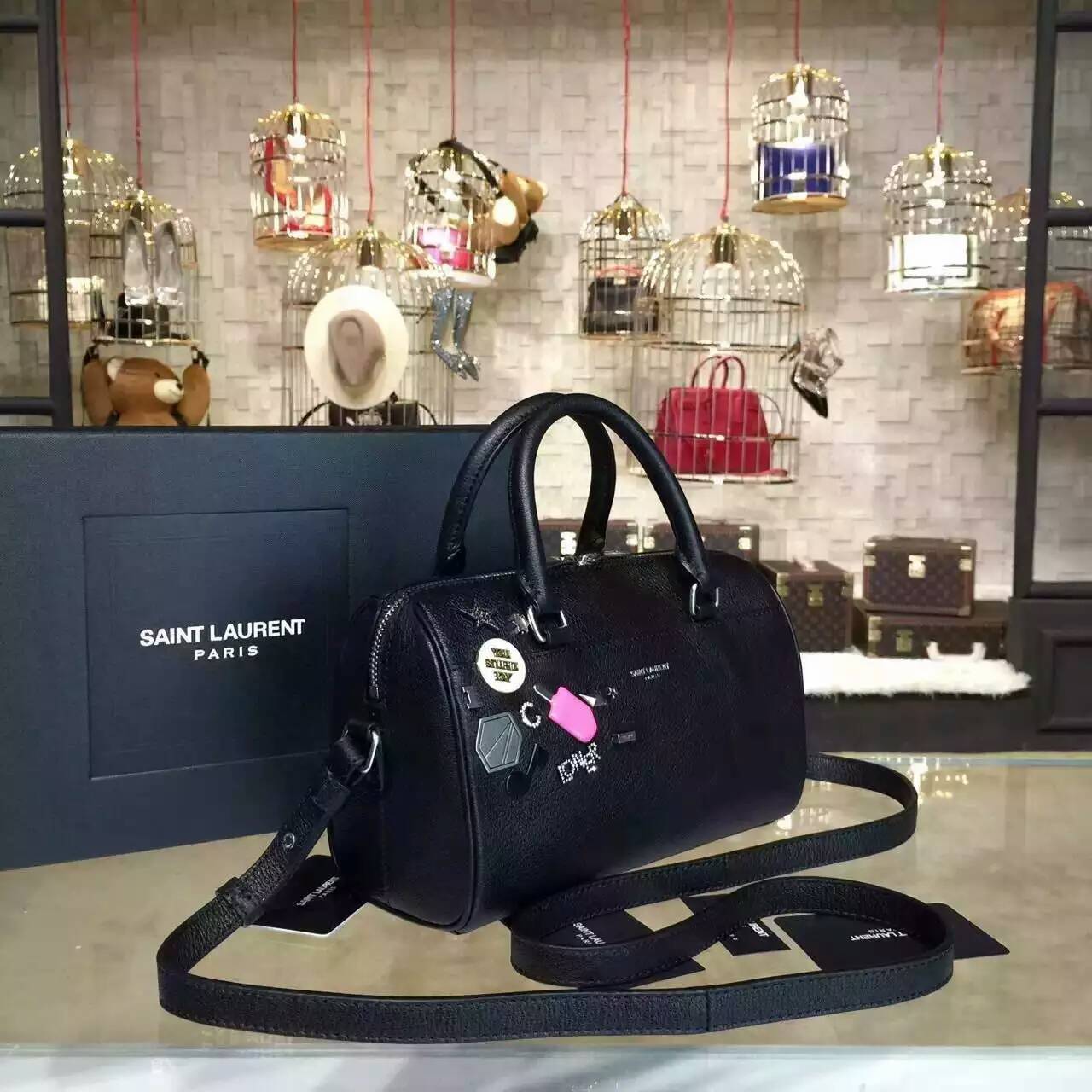 Limited Edition!2015 New Saint Laurent Bag Cheap Sale-Saint Laurent Monogram Cabas Bag in Black Grained Calfskin Leather - Click Image to Close