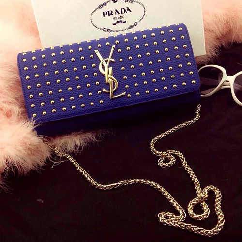 2015 New Saint Laurent Bags Cheap Sale- Classic SAINT LAURENT PARIS Chain Bag in Purple Grain Leather and Gold-Toned Metal Studs - Click Image to Close