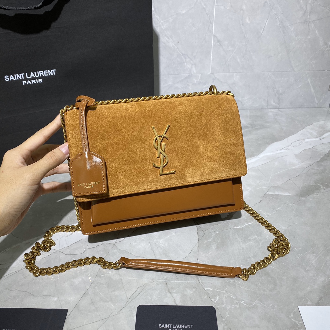 2020 cheap Saint Laurent Sunset Bag brown suede leather [1111a] - $289. ...
