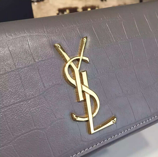 YSL Spring 2016 Collection Outlet-Saint Laurent Classic Monogram Clutch in Fog Crocodile Embossed Leather with Gold "YSL" - Click Image to Close