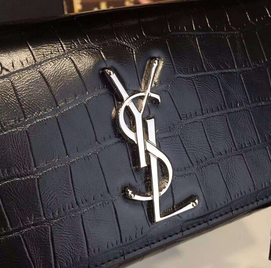YSL Spring 2016 Collection Outlet-Saint Laurent Classic Monogram Clutch in Black Crocodile Embossed Leather with Silver"YSL" - Click Image to Close