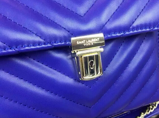 Fall/Winter 2015 Saint Laurent Bag Cheap Sale-Saint Laurent Medium High School Satchel in Royal Blue Matelasse Leather - Click Image to Close