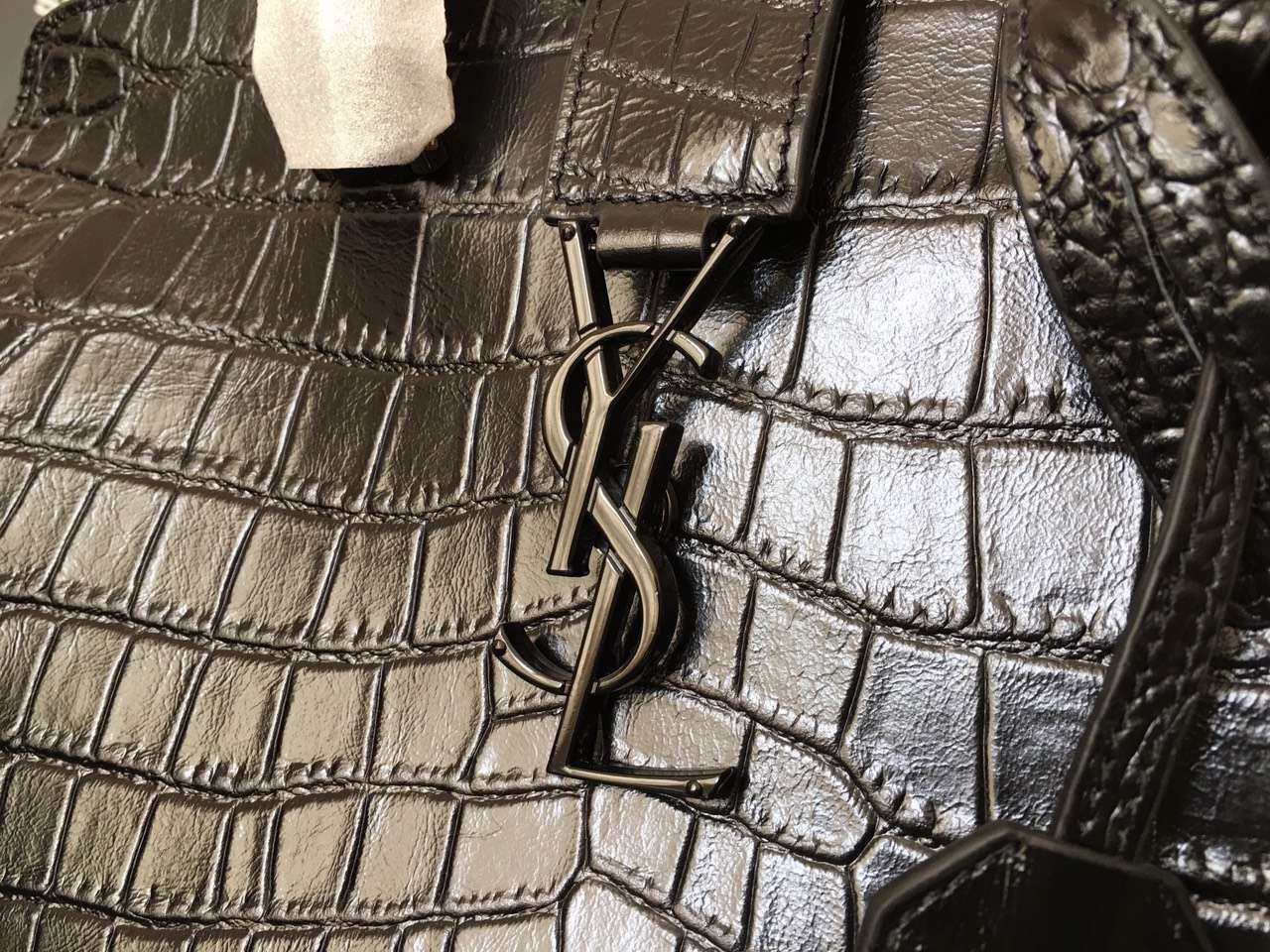 S/S 2016 New Saint Laurent Bag Cheap Sale-Saint Laurent Small Monogram Cabas Bag in Black Crocodile Embossed Leather - Click Image to Close