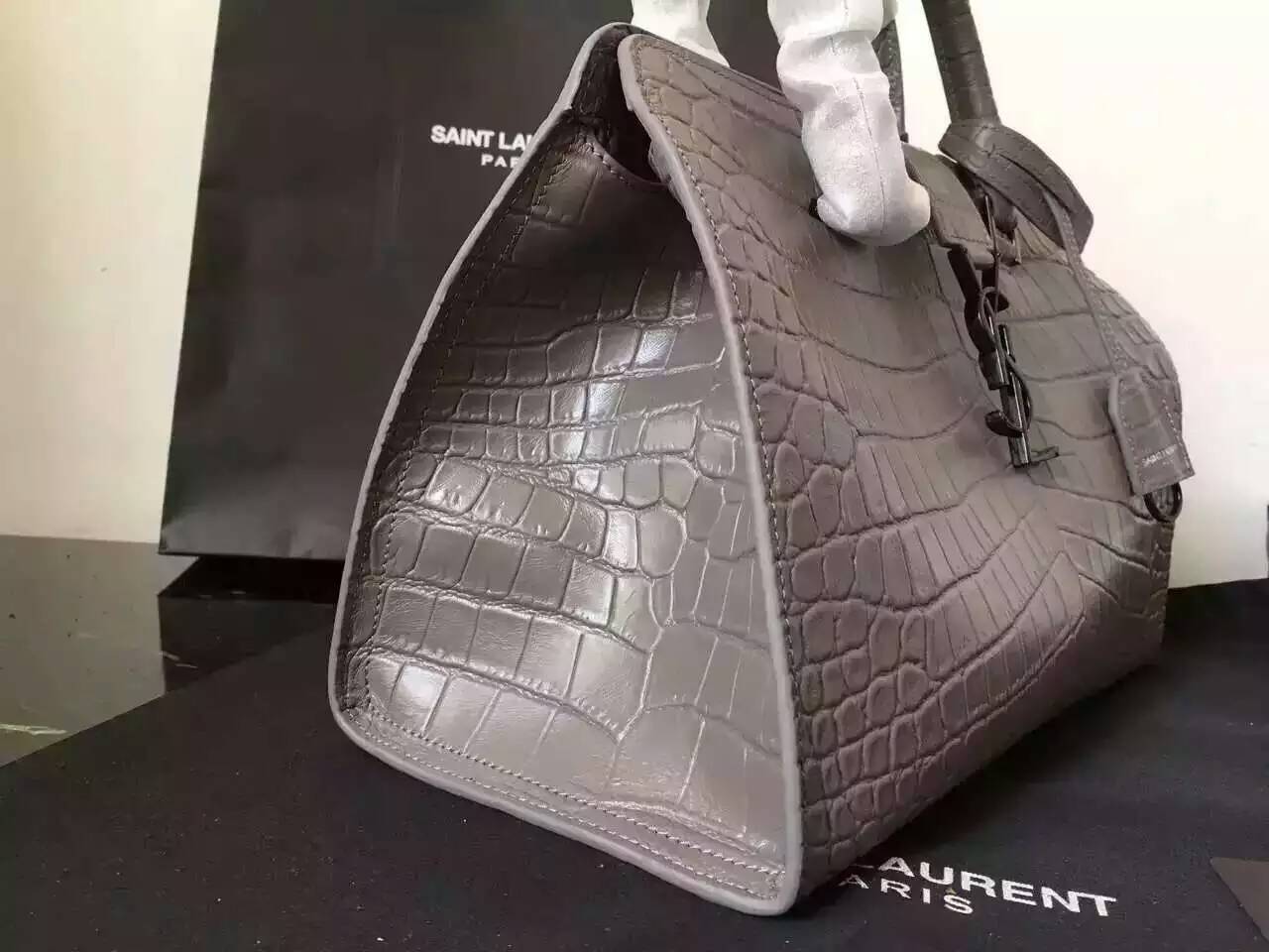 S/S 2016 New Saint Laurent Bag Cheap Sale-Saint Laurent Small Monogram Cabas Bag in Fog Crocodile Embossed Leather - Click Image to Close