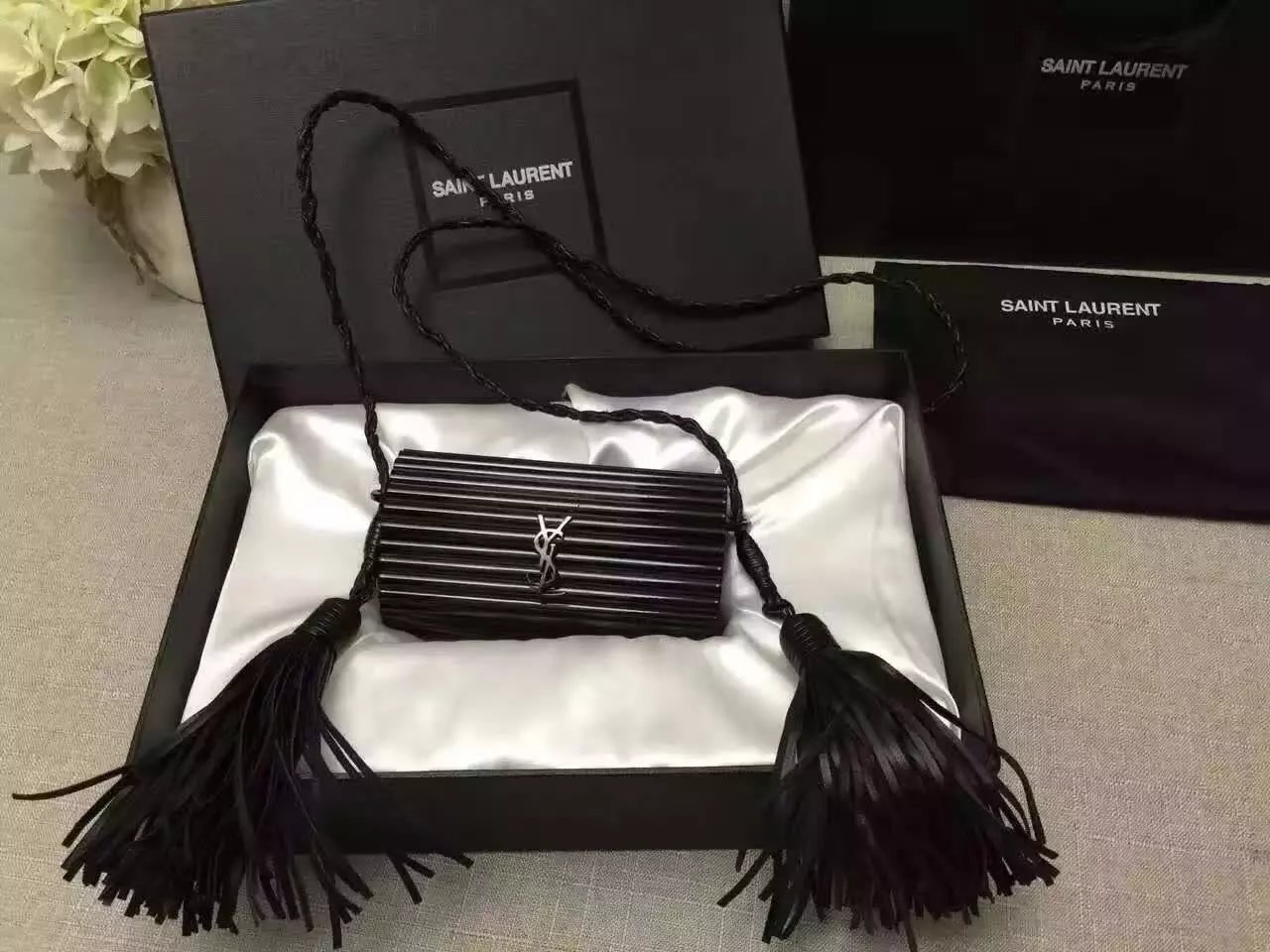 Limited Edition!2016 Cheap YSL Out Sale with Free Shipping-Saint Laurent Opium Minaudiere Bag in Black Plexiglas and Black Leather