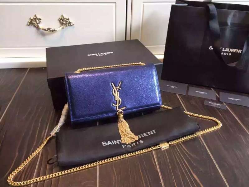 2016 Saint Laurent Bags Cheap Sale-Saint Laurent Classic Tassel Satchel in Blue Metallic Leather