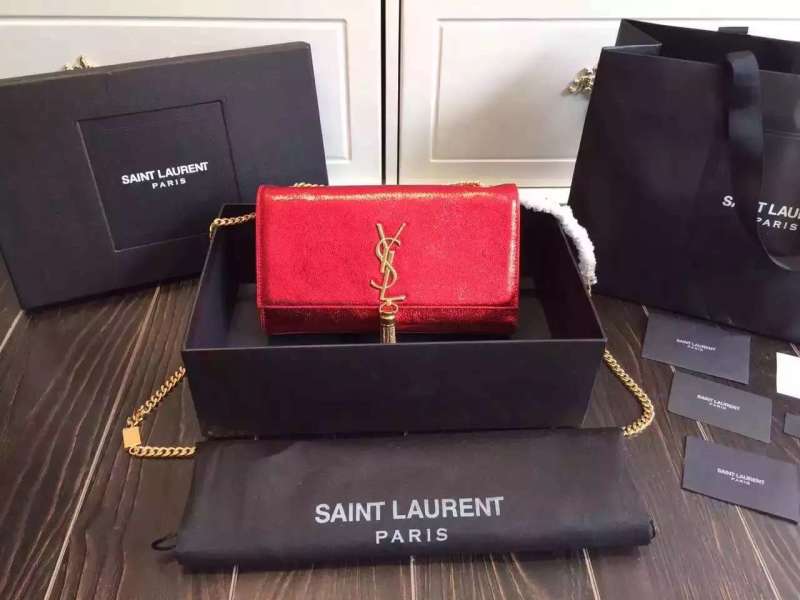 2016 Saint Laurent Bags Cheap Sale-Saint Laurent Classic Tassel Satchel in Cherry Metallic Leather