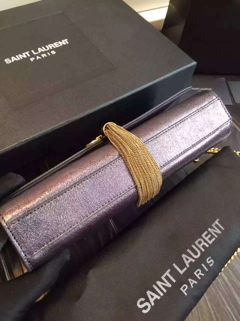 2016 Saint Laurent Bags Cheap Sale-Saint Laurent Classic Tassel Satchel in Purple Metallic Leather - Click Image to Close