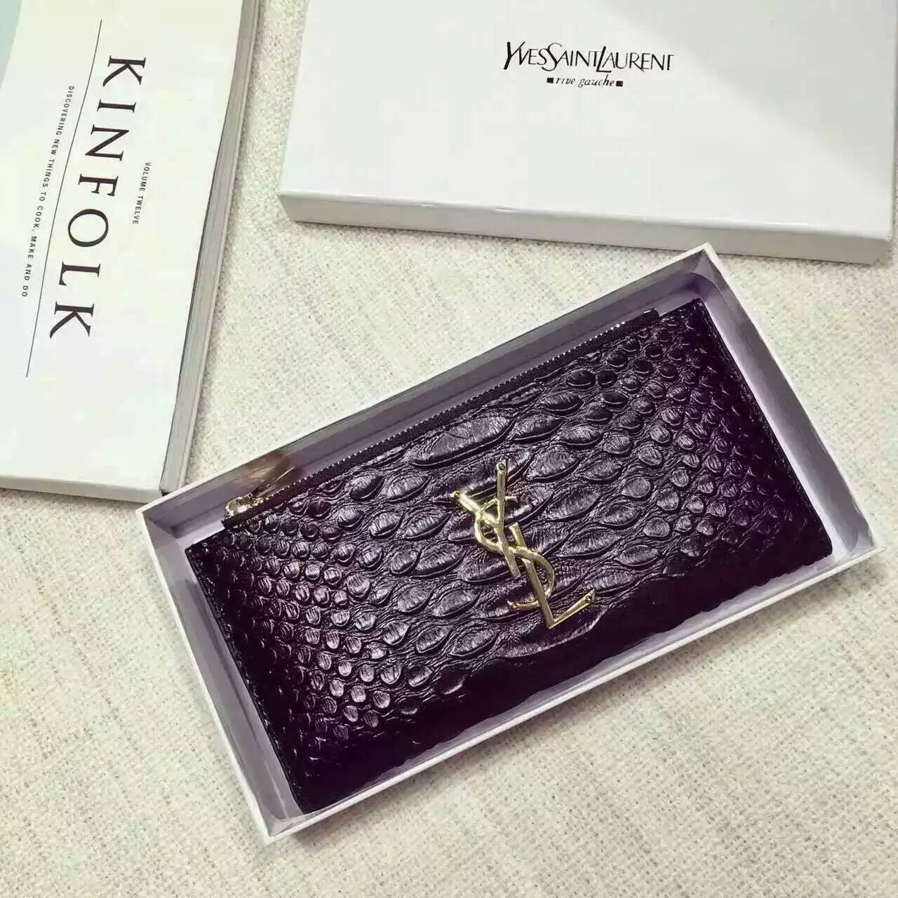 Limited Edition!2016 New Saint Laurent Small Leather Goods Cheap Sale-Saint Laurent Zippy Wallet in Black Python Embossed Leather