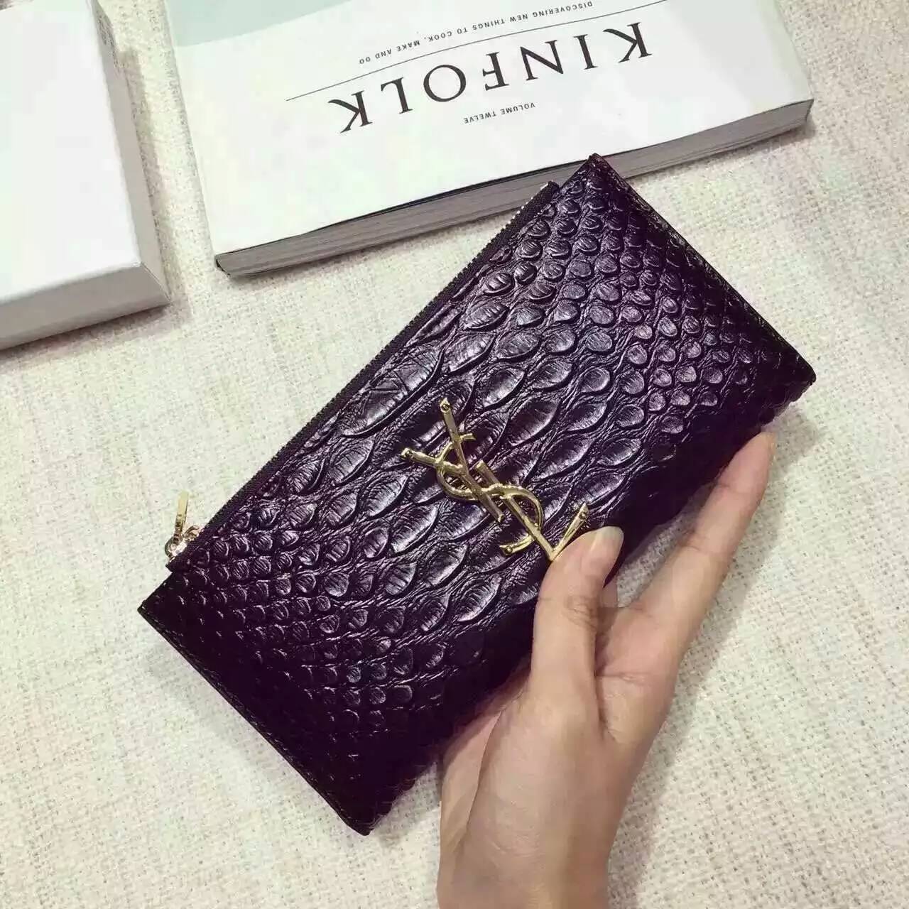 Limited Edition!2016 New Saint Laurent Small Leather Goods Cheap Sale-Saint Laurent Zippy Wallet in Black Python Embossed Leather - Click Image to Close