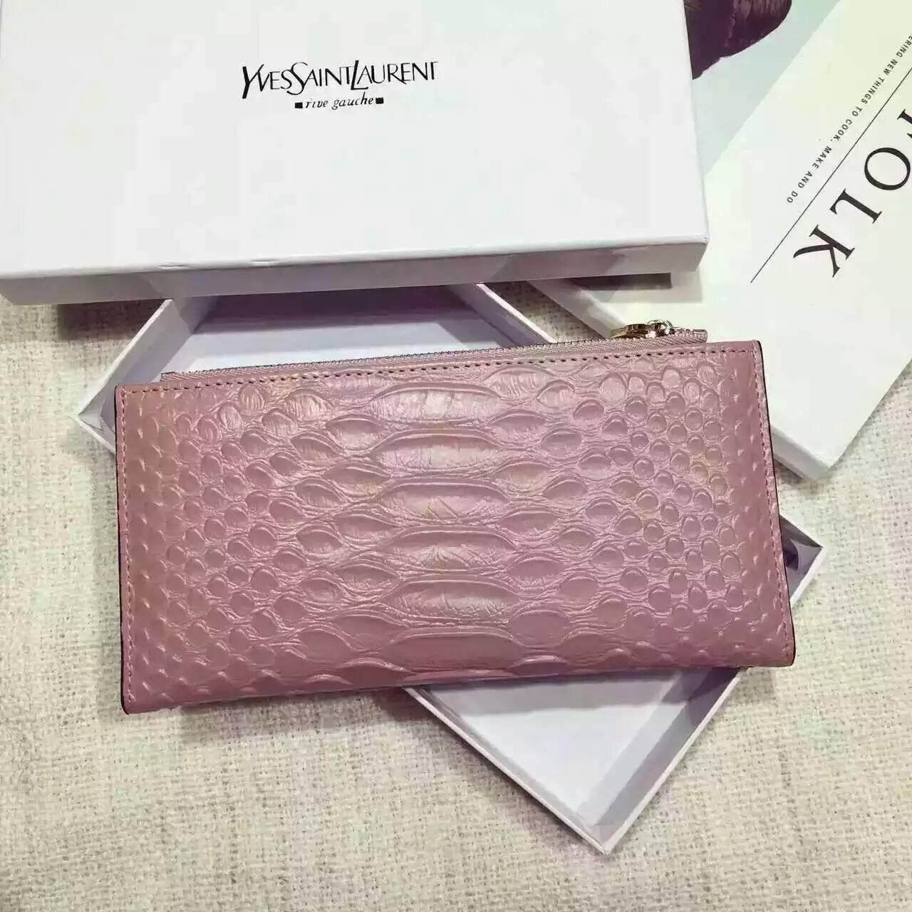 Limited Edition!2016 New Saint Laurent Small Leather Goods Cheap Sale-Saint Laurent Zippy Wallet in Pink Python Embossed Leather - Click Image to Close