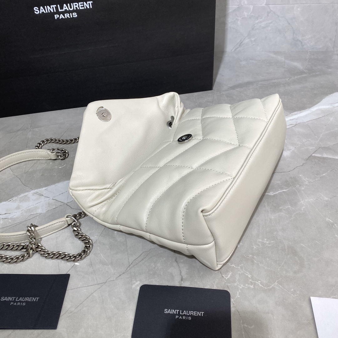 2020 cheap Saint Laurent Loulou Puffer mini Bag in white quilted ...
